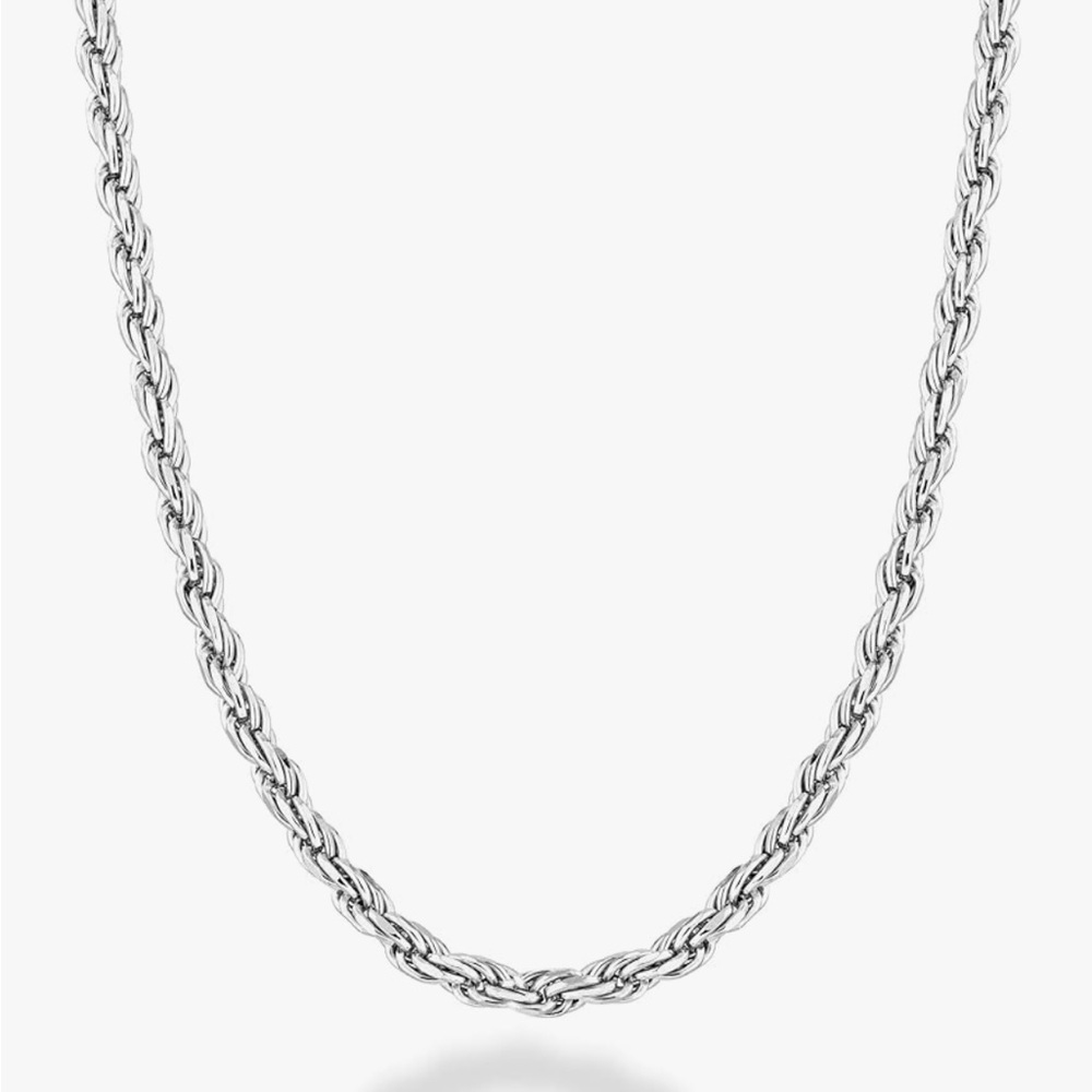 Italian Solid 925 Sterling Silver 2mm Diamond Cut Braided Rope Chain Necklace